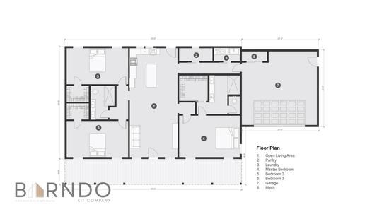 This image shows the first floor of a barndominium plan.