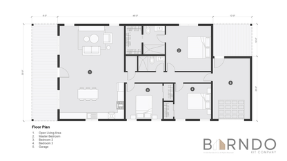 This image shows the first floor of a barndominium plan.