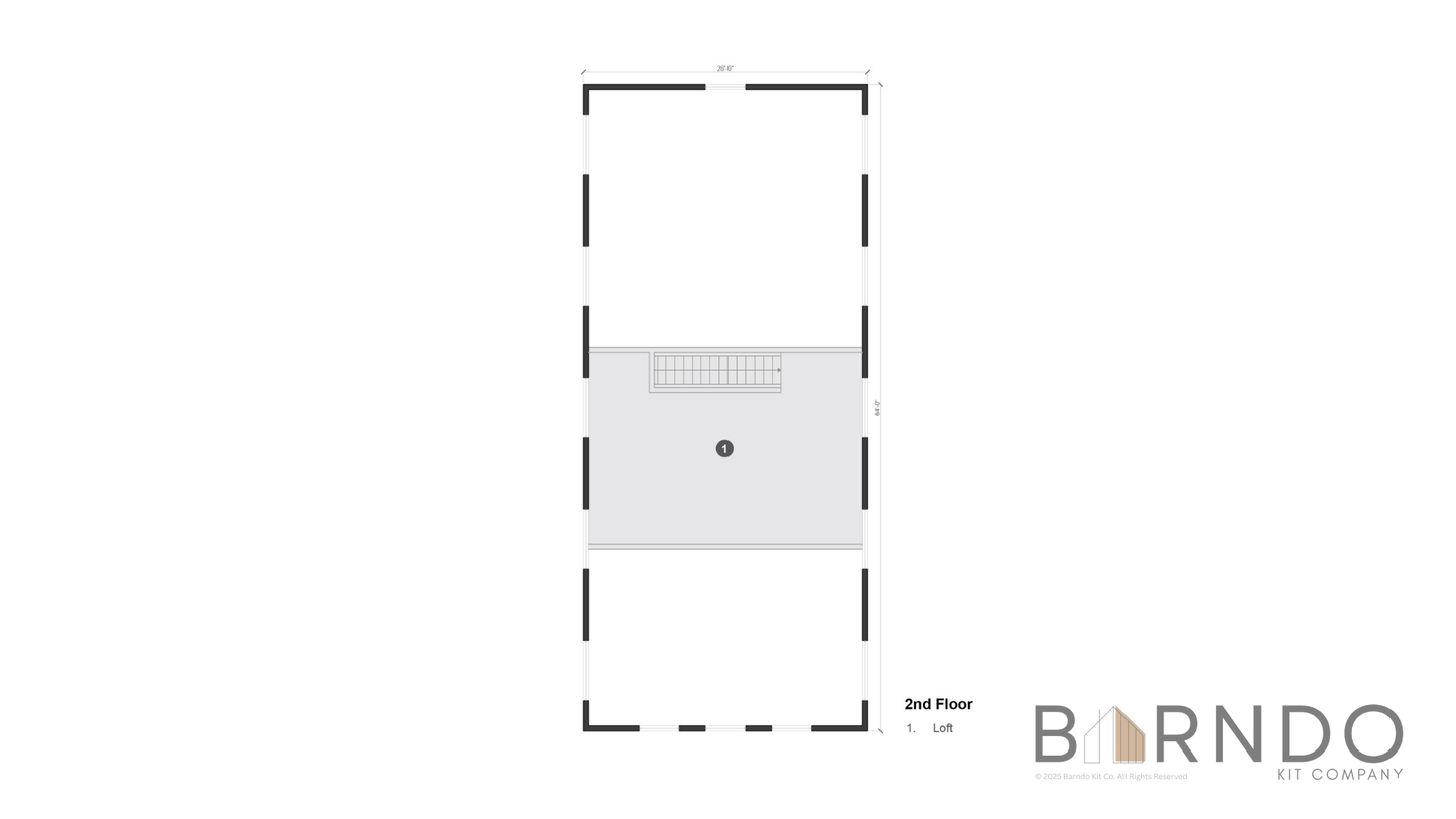 This image shows the second floor of a barndominium plan.