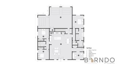 This image shows the first floor of a barndominium plan.