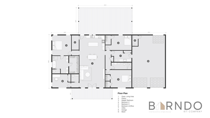This image shows the first floor of a barndominium plan.