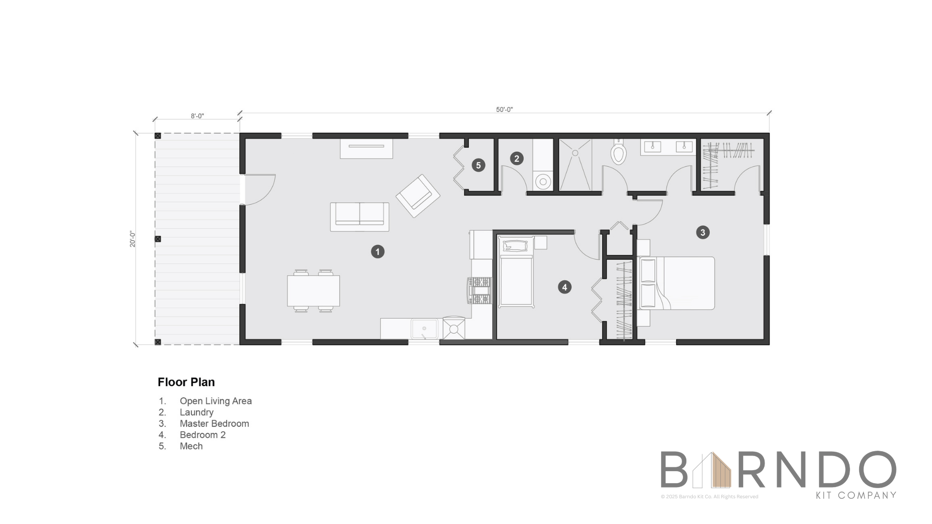 This image shows the first floor of a barndominium plan.