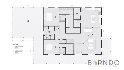 This image shows the first floor of a barndominium plan.