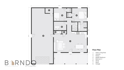 This image shows the first floor of a barndominium plan.