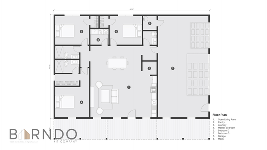 This image shows the first floor of a barndominium plan.