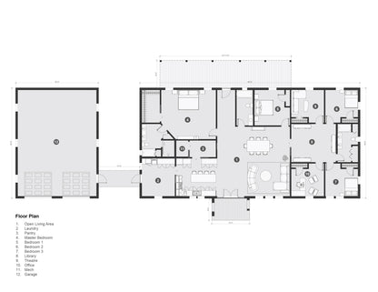 This image shows the first floor of a barndominium plan.