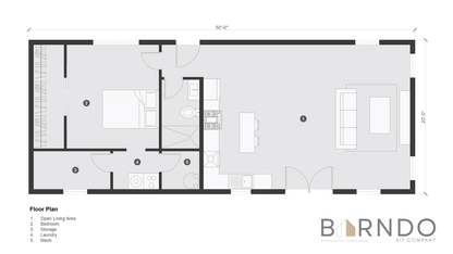 This image shows the first floor of a barndominium plan.