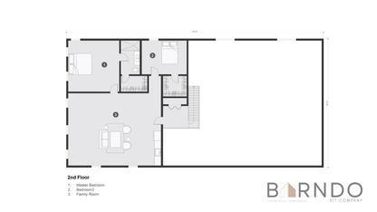 This image shows the second floor of a barndominium plan.