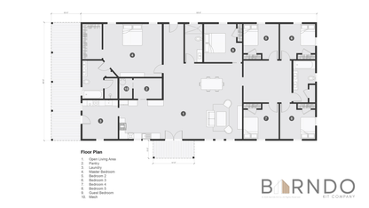 This image shows the first floor of a barndominium plan.
