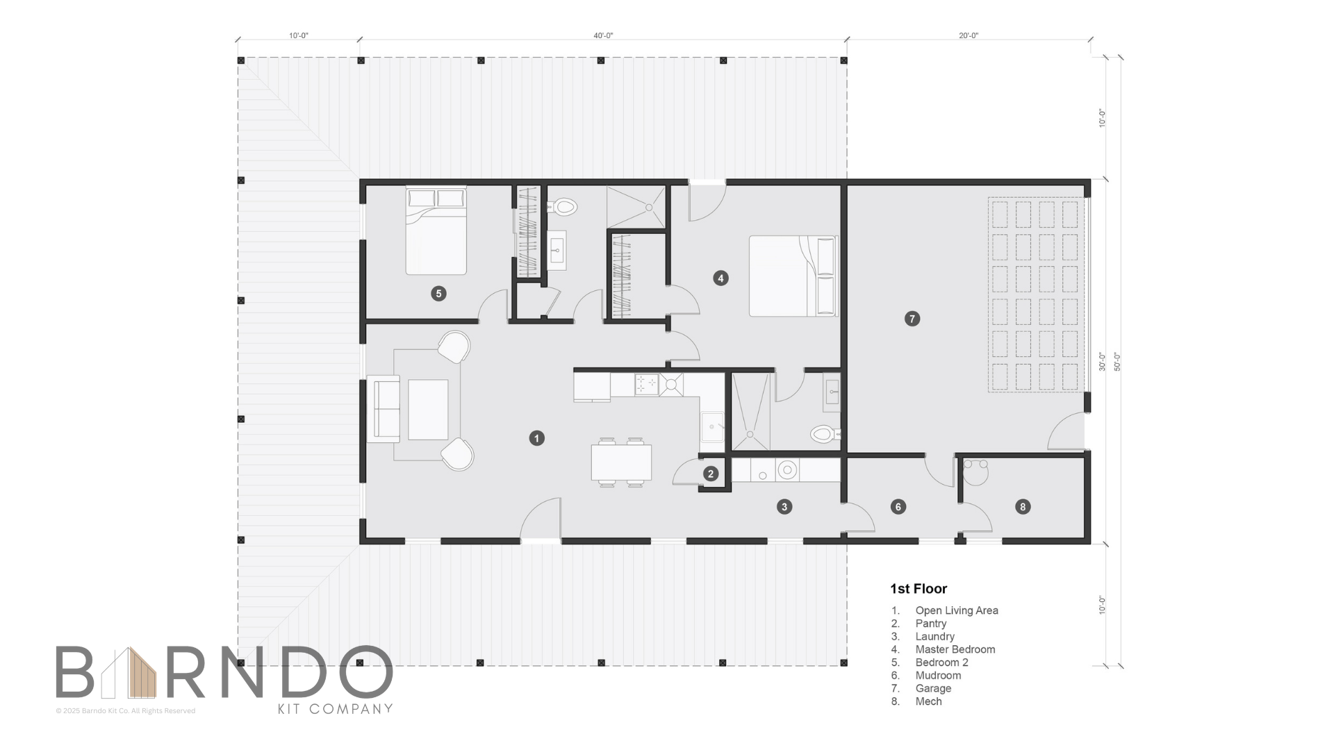 This image shows the first floor of a barndominium plan.