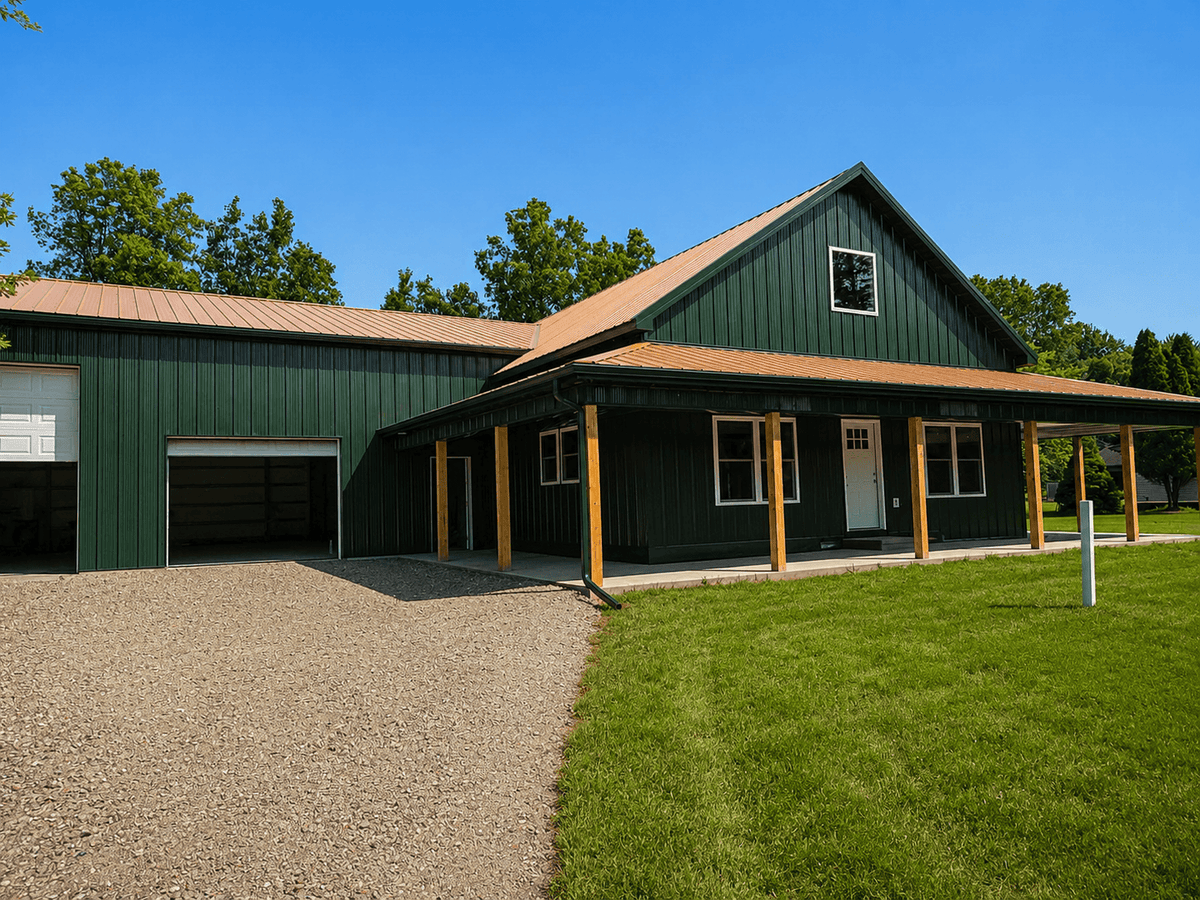 A finished barndominium home built by an owner-builder
