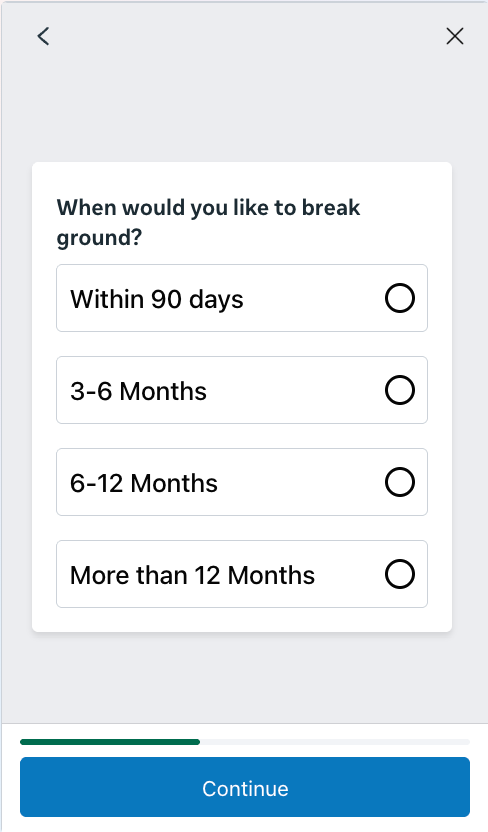 Meta Instant Form asking when the customer would like to break ground