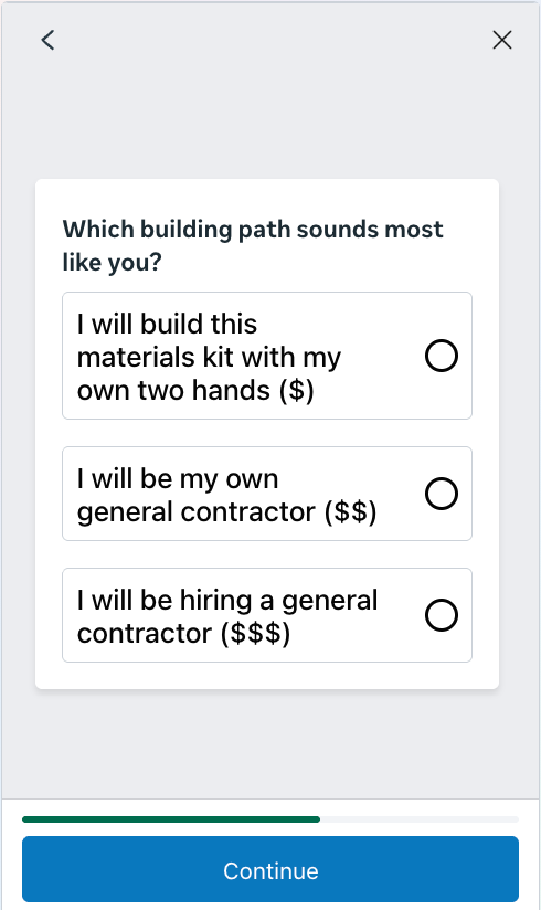 Meta Instant Form asking which building path fits the customer