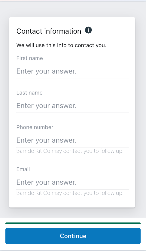 Meta Instant Form requesting the customer’s contact information