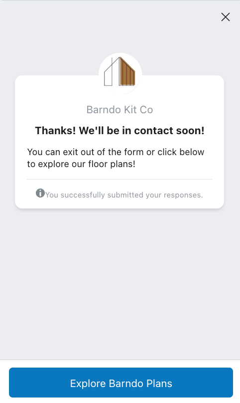 Meta Instant Form confirmation showing that the customer responses were successfully submitted